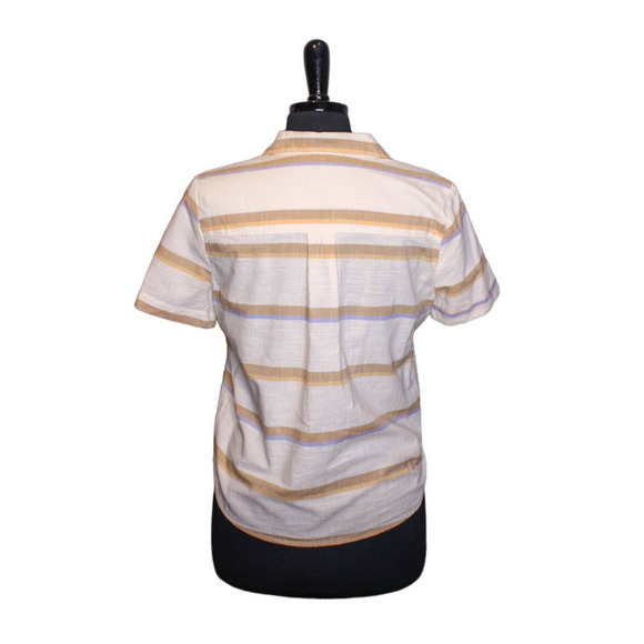 Madewell Short Sleeve Button Down Top Cotton Striped Cream Brown Peach Blue S - Picture 2 of 3